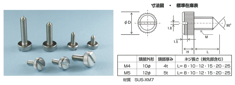 ステンレス　(-)割付　ローレットビス 剣先